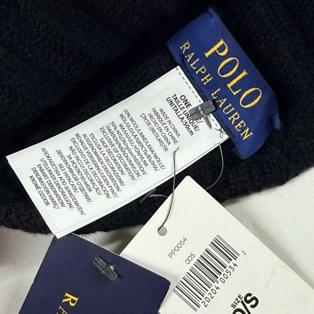 Polo Ralph Lauren Beanie Black Cuff Wool Blend Signature Pony Knit Hat O/S NWT